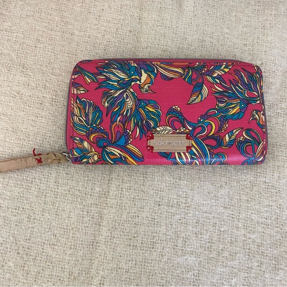 Sakroots Handbags - Sakroots Peace zip around wallet pink tropical bird print